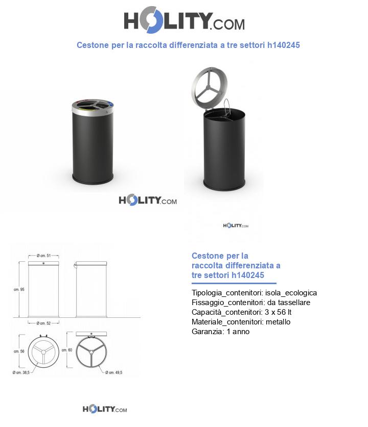 Cestone per la raccolta differenziata a tre settori h140245