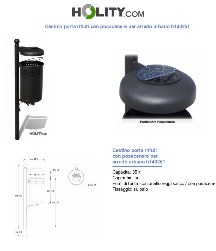 Cestino porta rifiuti con posacenere per arredo urbano h140251