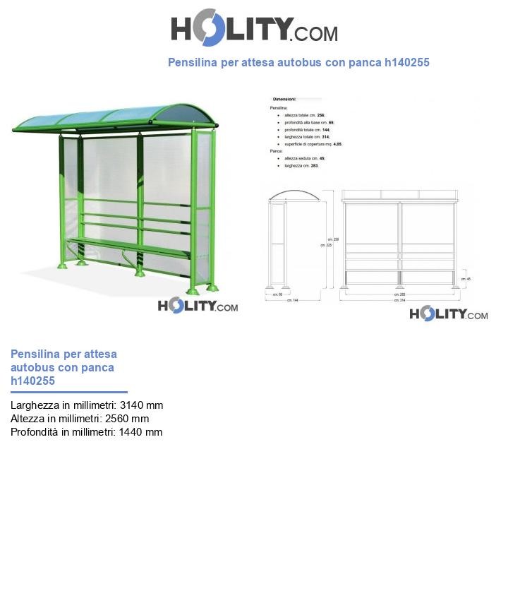 Pensilina per attesa autobus con panca h140255