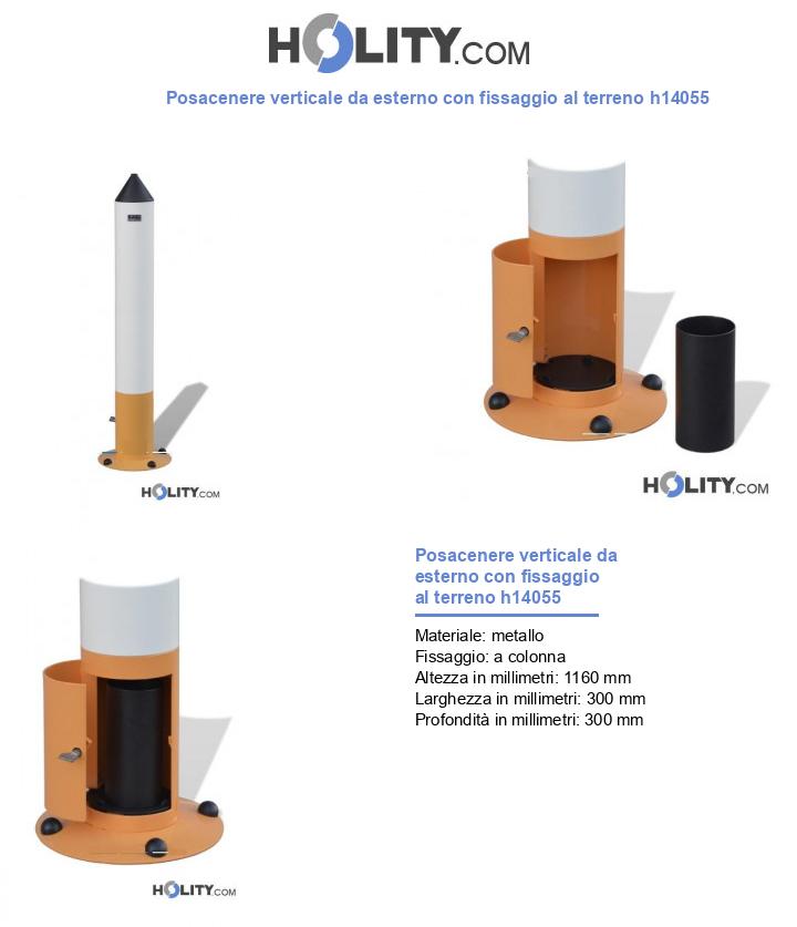 Posacenere verticale da esterno con fissaggio al terreno h14055