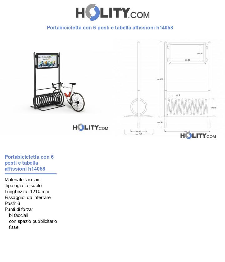 Portabicicletta con 6 posti e tabella affissioni h14058