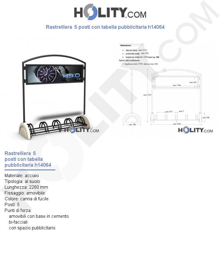 Rastrelliera 5 posti con tabella pubblicitaria h14064