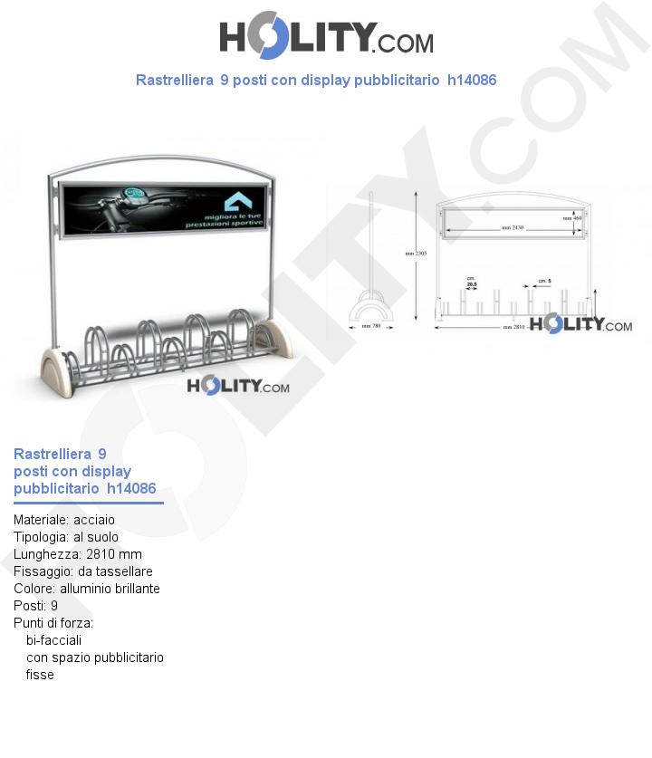 Rastrelliera 9 posti con display pubblicitario h14086