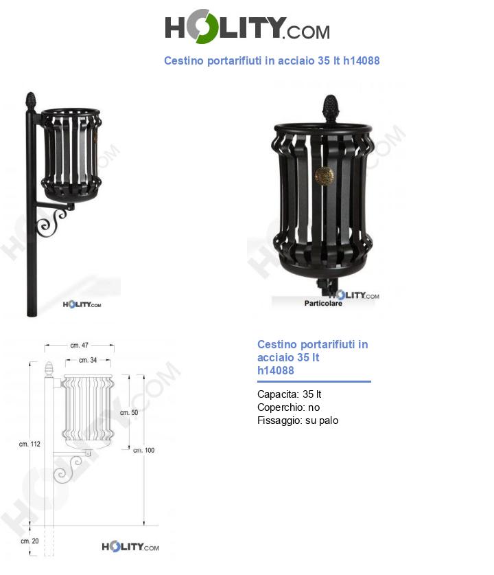 Cestino portarifiuti in acciaio 35 lt h14088