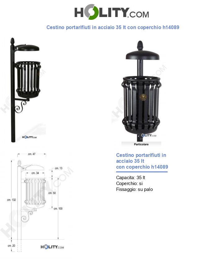 Cestino portarifiuti in acciaio 35 lt con coperchio h14089