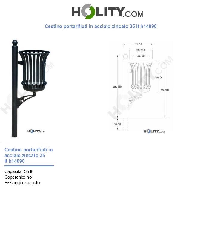 Cestino portarifiuti in acciaio zincato 35 lt h14090