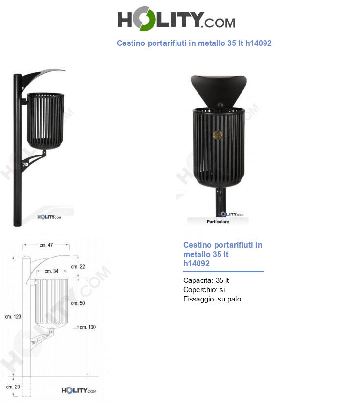 Cestino portarifiuti in metallo 35 lt h14092