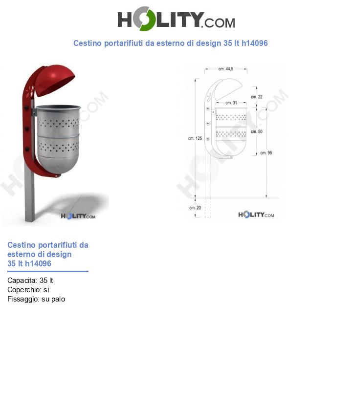 Cestino portarifiuti da esterno di design 35 lt h14096