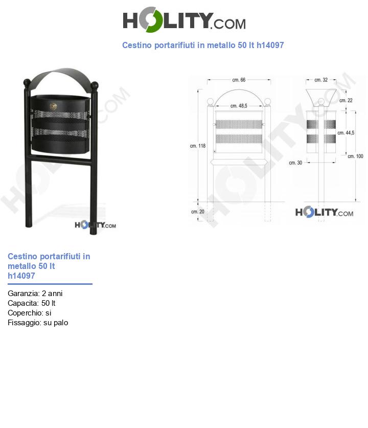 Cestino portarifiuti in metallo 50 lt h14097