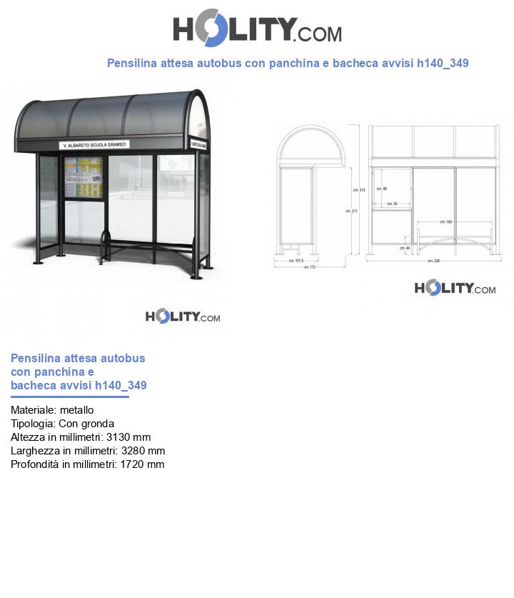 Pensilina attesa autobus con panchina e bacheca avvisi h140_349