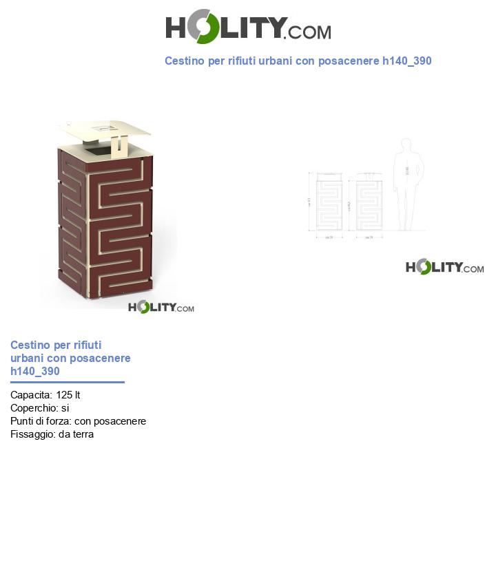 Cestino per rifiuti urbani con posacenere h140_390