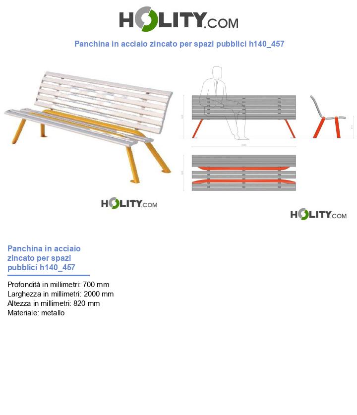 Panchina in acciaio zincato per spazi pubblici h140_457
