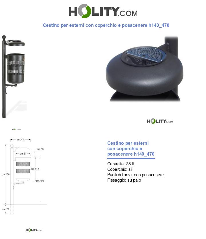 Cestino per esterni con coperchio e posacenere h140_470
