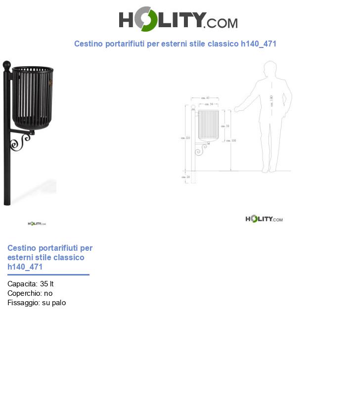 Cestino portarifiuti per esterni stile classico h140_471