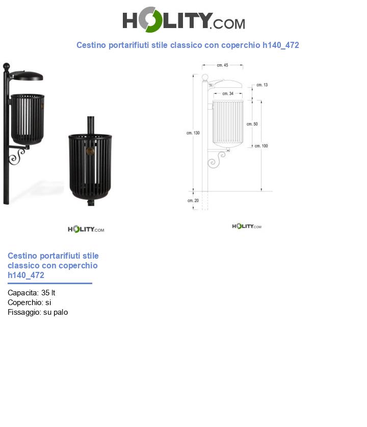 Cestino portarifiuti stile classico con coperchio h140_472
