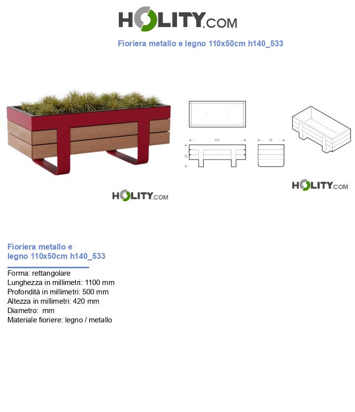 Fioriera metallo e legno 110x50cm h140_533