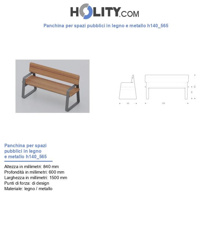 Panchina per spazi pubblici in legno e metallo h140_565