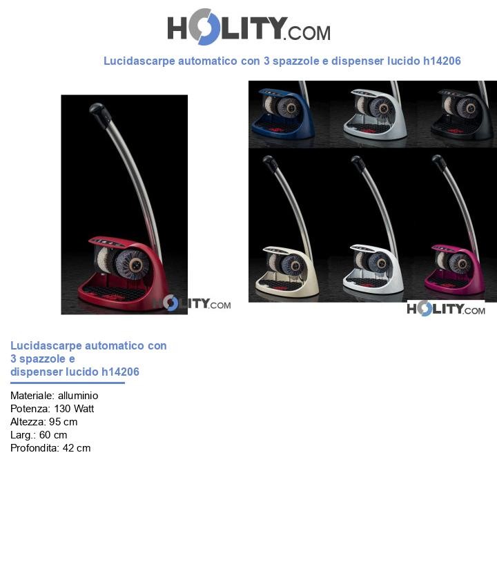 Lucidascarpe automatico con 3 spazzole e dispenser lucido h14206