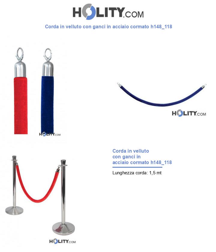 Corda in velluto con ganci in acciaio cormato h148_118