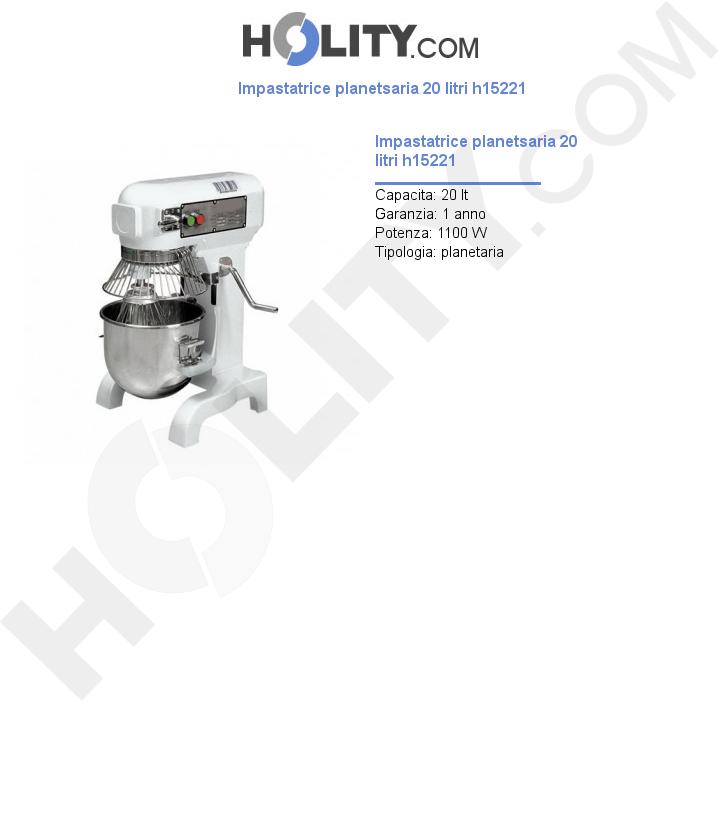 Impastatrice planetsaria 20 litri h15221
