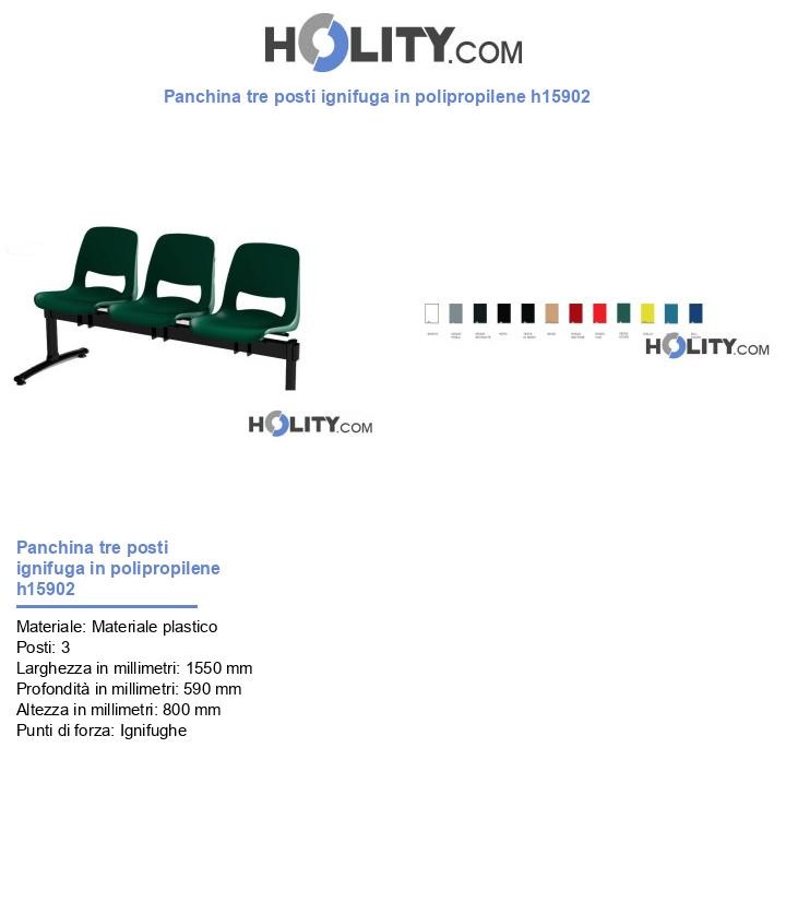Panchina tre posti ignifuga in polipropilene h15902