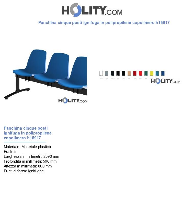 Panchina cinque posti ignifuga in polipropilene copolimero h15917