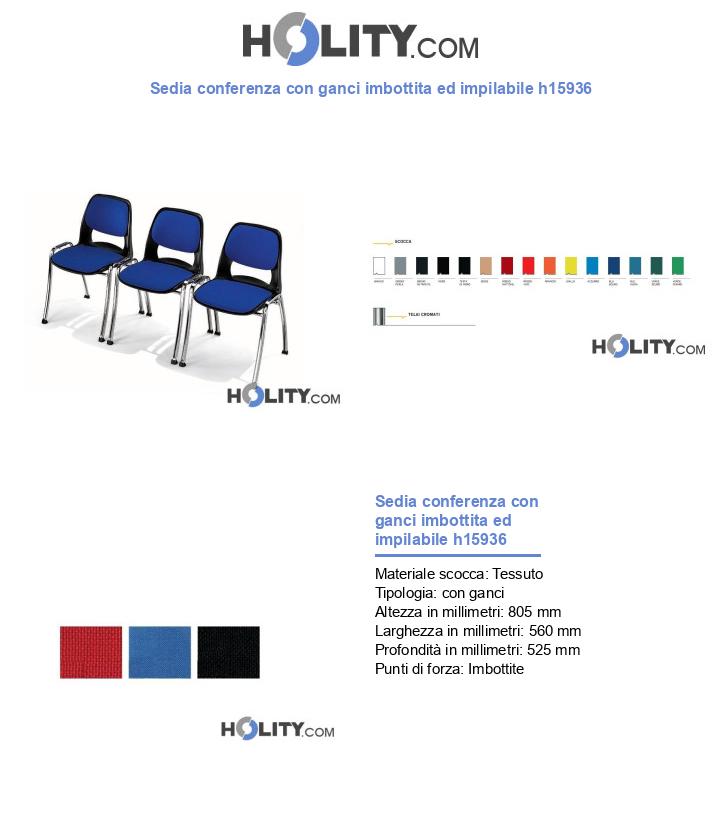 Sedia conferenza con ganci imbottita ed impilabile h15936