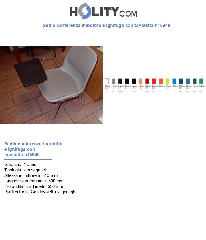Sedia conferenza imbottita e ignifuga con tavoletta h15949