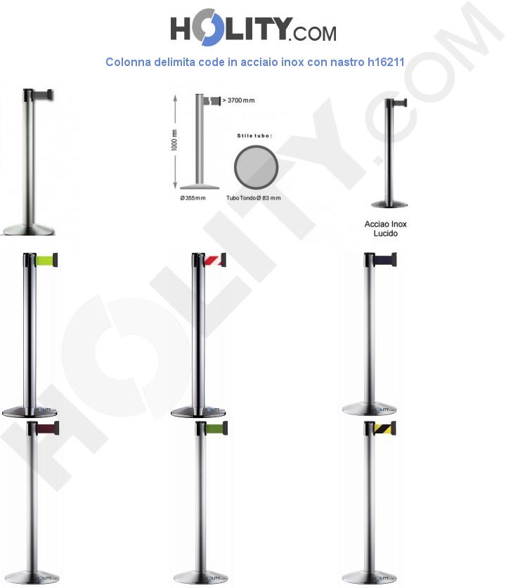 Colonna delimita code in acciaio inox con nastro h16211