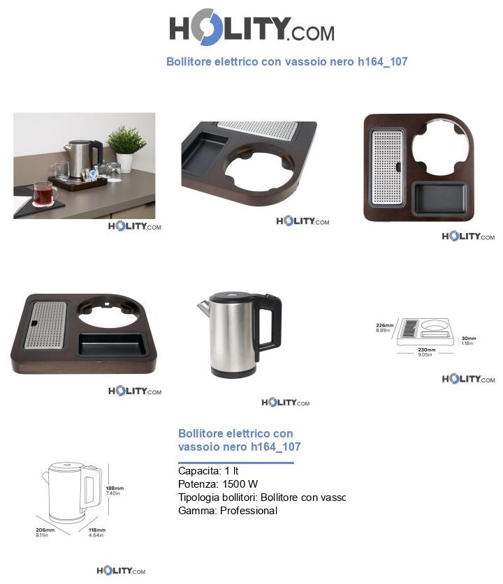 Bollitore elettrico con vassoio nero h164_107