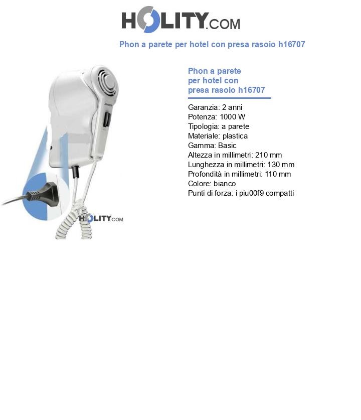 Phon a parete per hotel con presa rasoio h16707