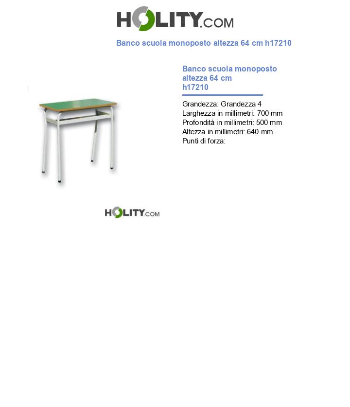 Banco scuola monoposto altezza 64 cm h17210