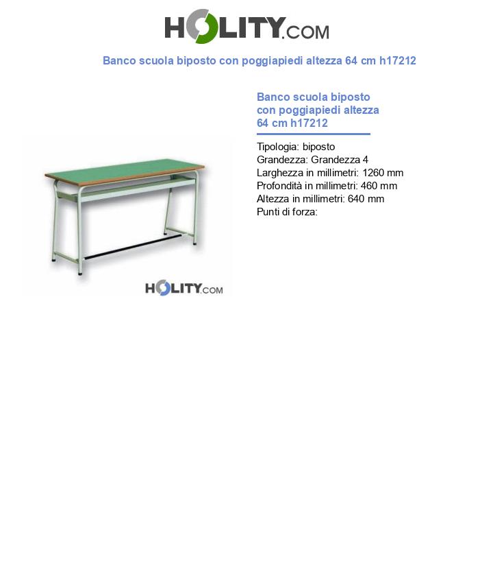 Banco scuola biposto con poggiapiedi altezza 64 cm h17212