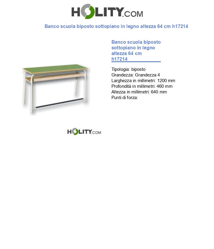 Banco scuola biposto sottopiano in legno altezza 64 cm h17214