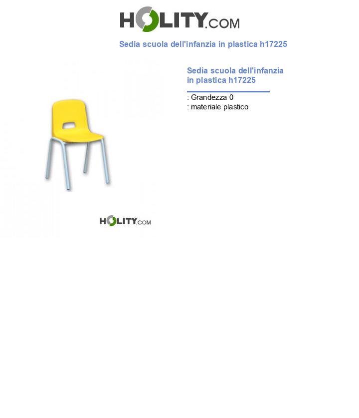 Sedia scuola dell\'infanzia in plastica altezza 21 cm h17225