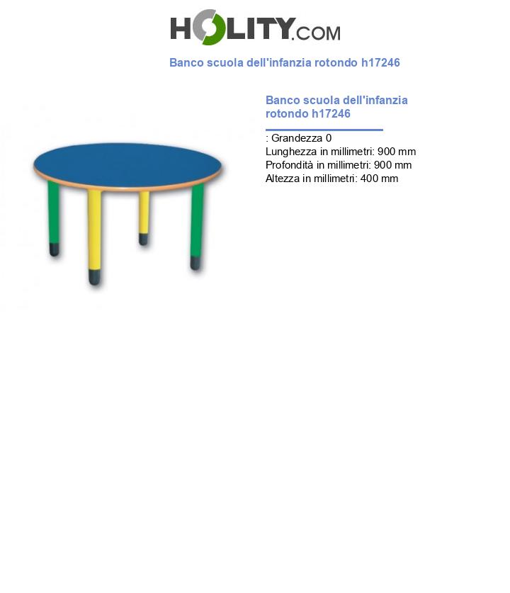 Banco scuola infanzia rotondo altezza 40 cm h17246