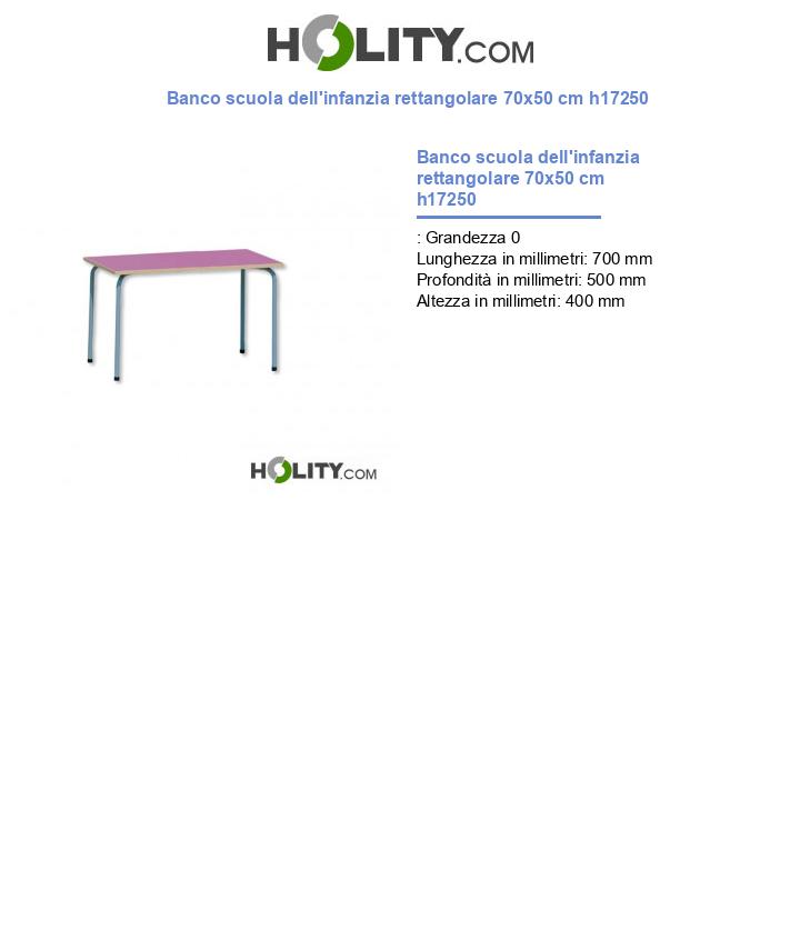 Banco scuola dell'infanzia rettangolare 70x50 cm h17250