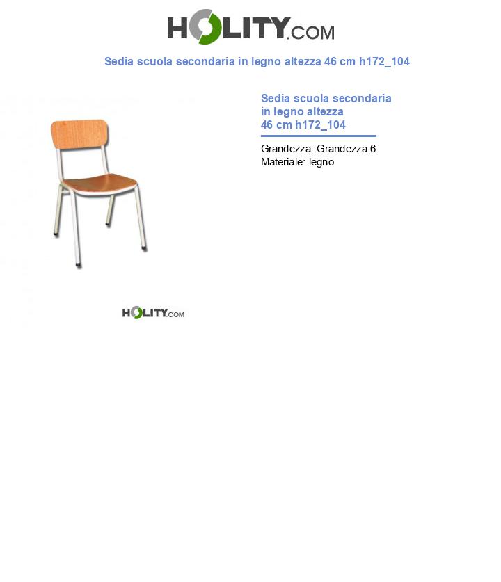 Sedia scuola secondaria in legno altezza 46 cm h172_104