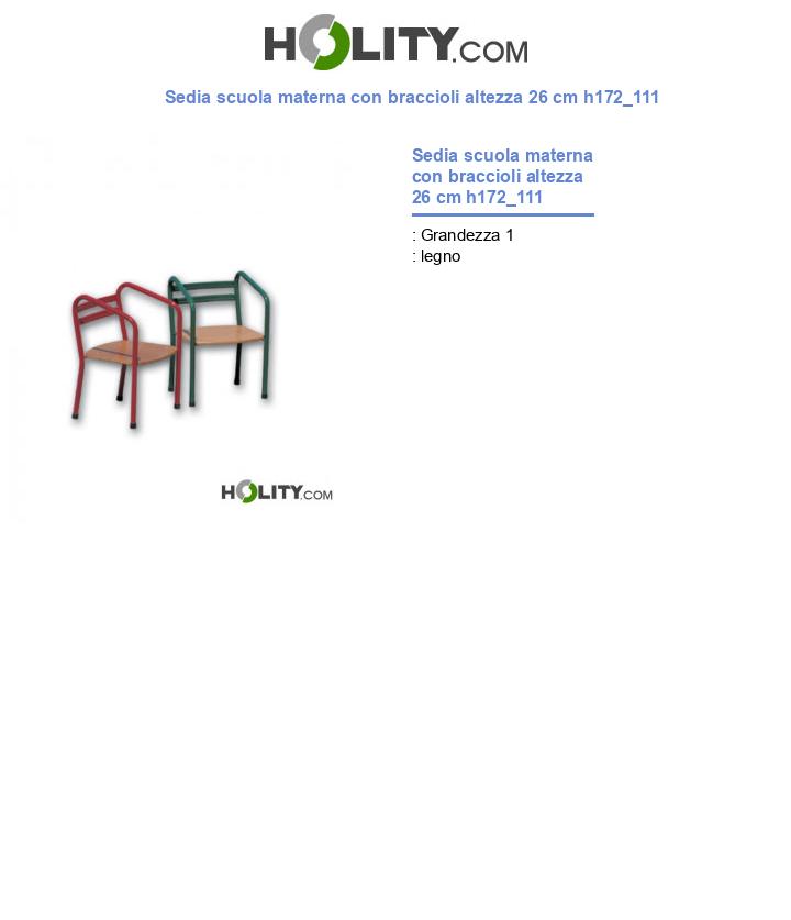 Sedia scuola materna con braccioli altezza 26 cm h172_111
