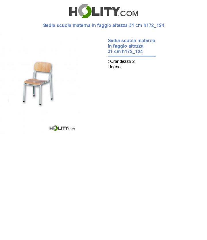 Sedia scuola materna in faggio altezza 31 cm h172_124