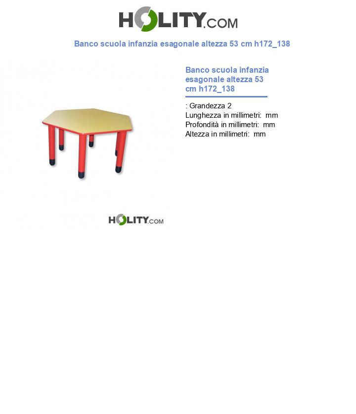 Banco scuola infanzia esagonale altezza 53 cm h172_138