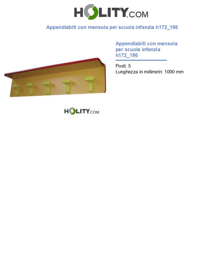 Appendiabiti con mensola per scuola infanzia h172_196