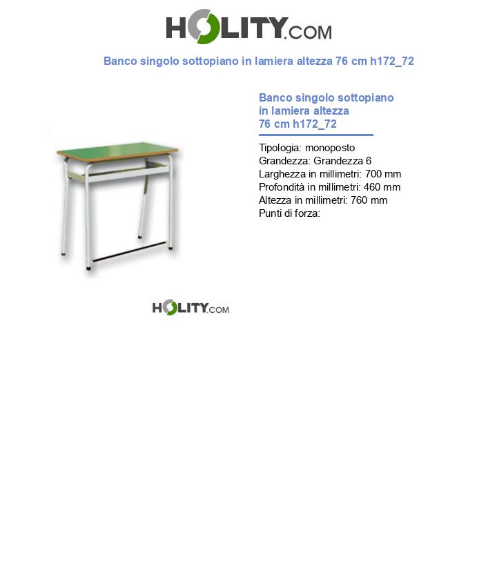 Banco singolo sottopiano in lamiera altezza 76 cm h172_72