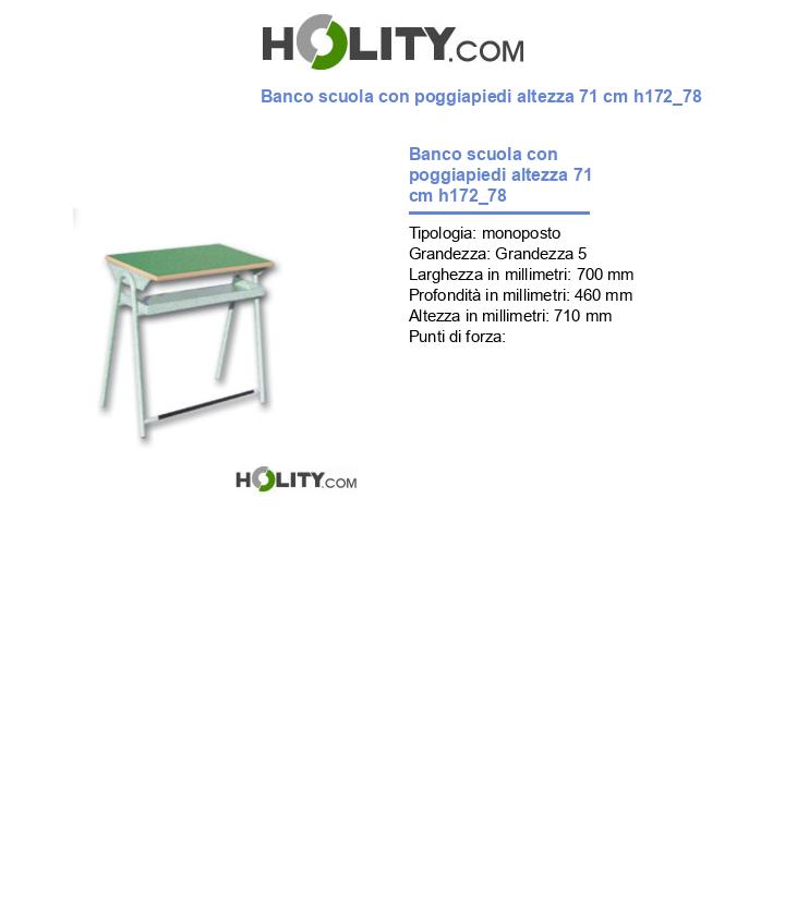 Banco scuola con poggiapiedi altezza 71 cm h172_78