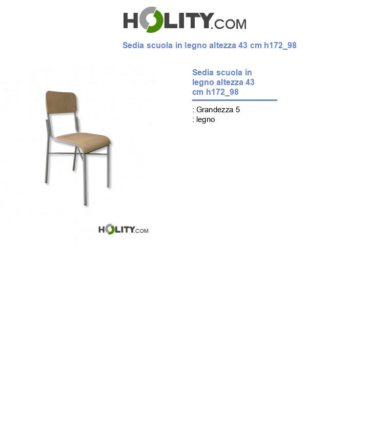 Sedia scuola in legno altezza 43 cm h172_98