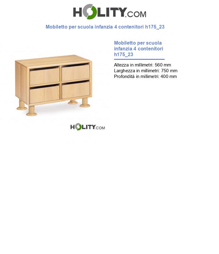 Mobiletto per scuola infanzia 4 contenitori h175_23