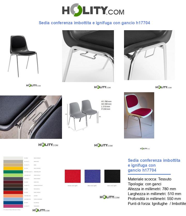 Sedia conferenza imbottita e ignifuga con gancio h17704