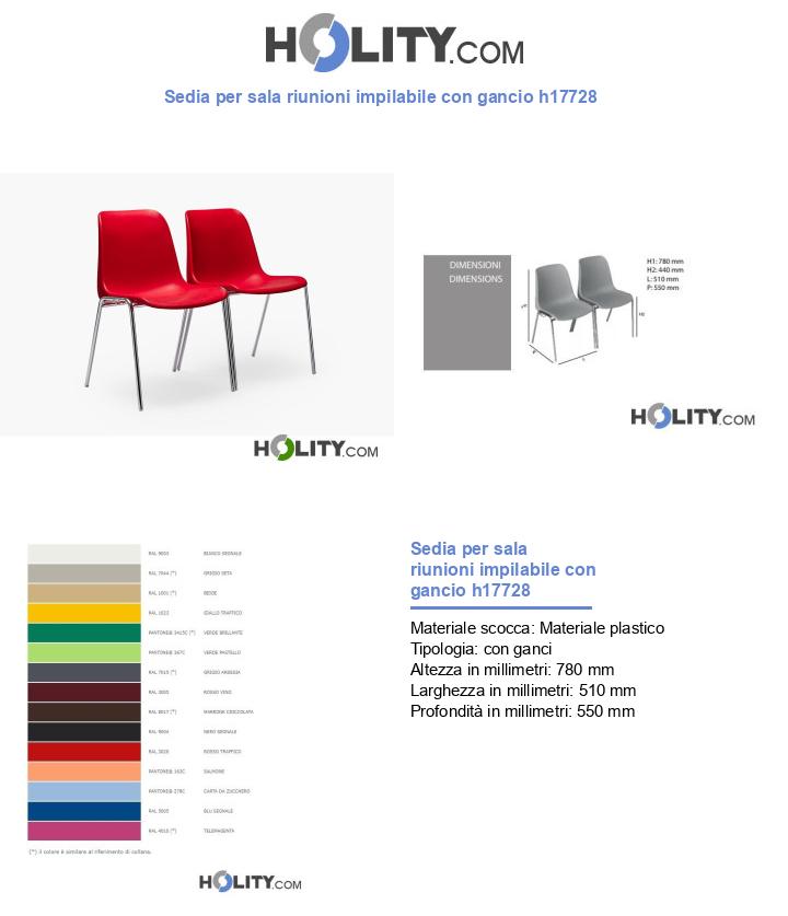 Sedia per sala riunioni impilabile con gancio h17728