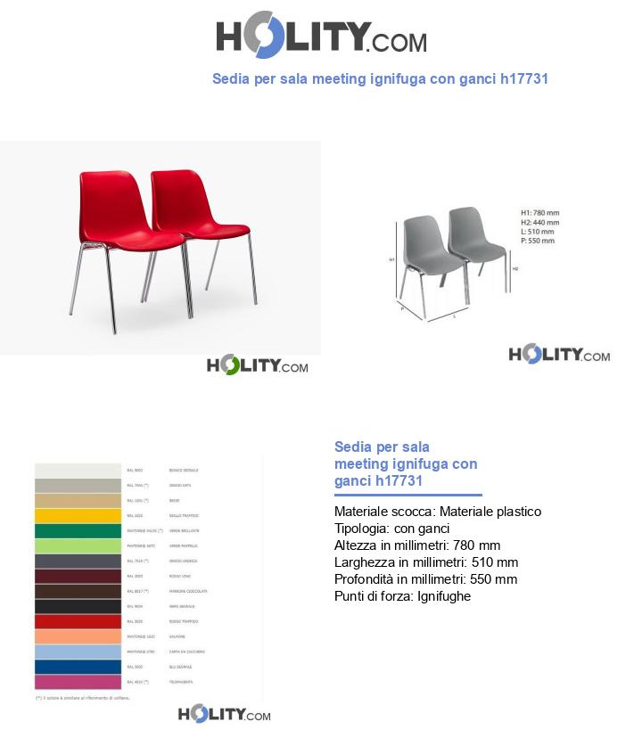 Sedia per sala meeting ignifuga con ganci h17731