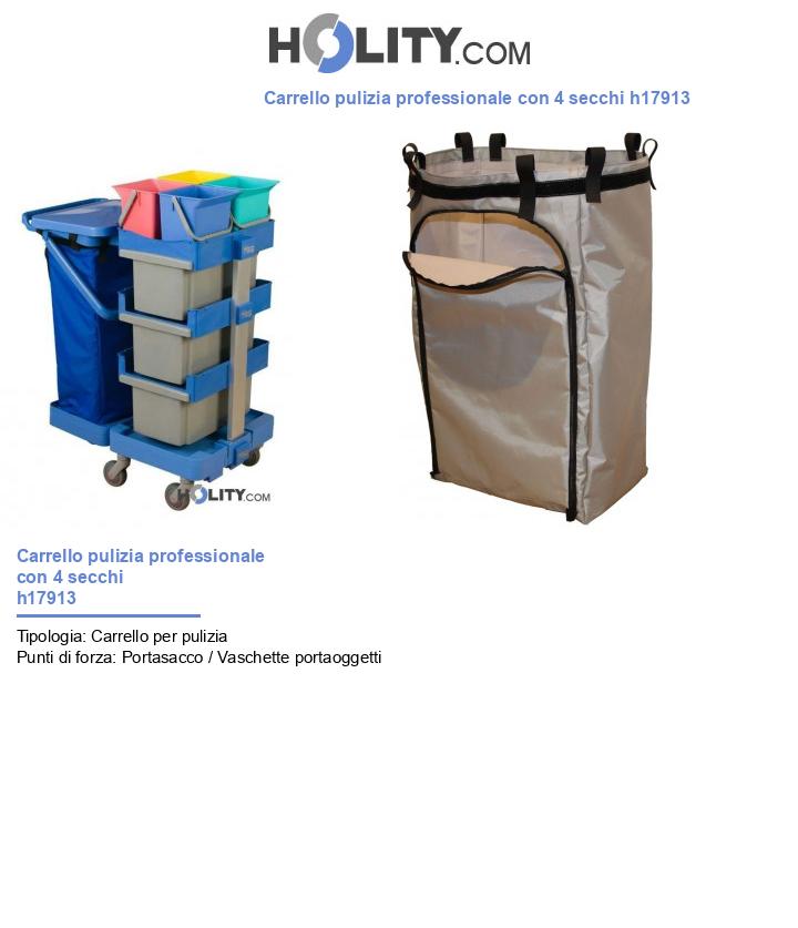 Carrello pulizia professionale con 4 secchi h17913